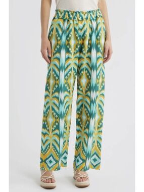 NWT Farm Rio Tropical Tapestry Wide Leg Linen Blend Pants - size M
